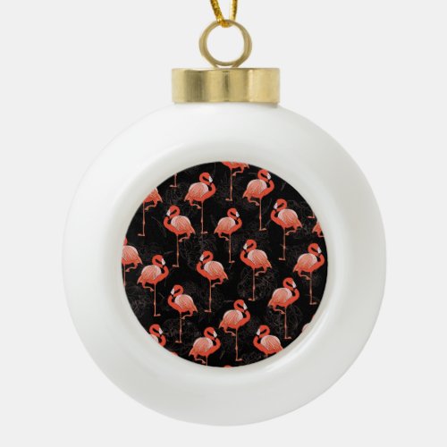 Flamingos Birds Vintage Textile Design Ceramic Ball Christmas Ornament