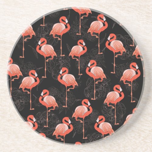 Flamingos Birds Vintage Textile Design Coaster