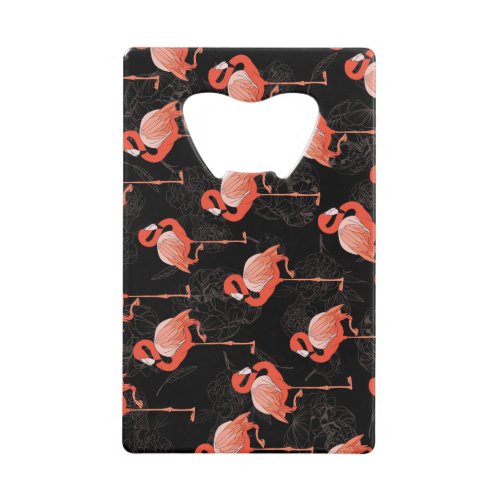 Flamingos Birds Vintage Textile Design Credit Card Bottle Opener