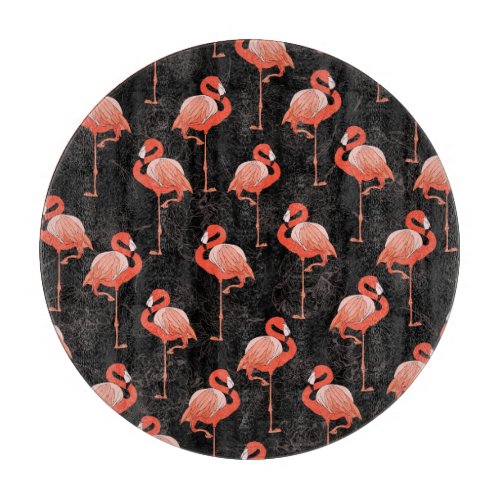 Flamingos Birds Vintage Textile Design Cutting Board