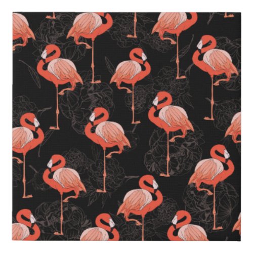 Flamingos Birds Vintage Textile Design Faux Canvas Print