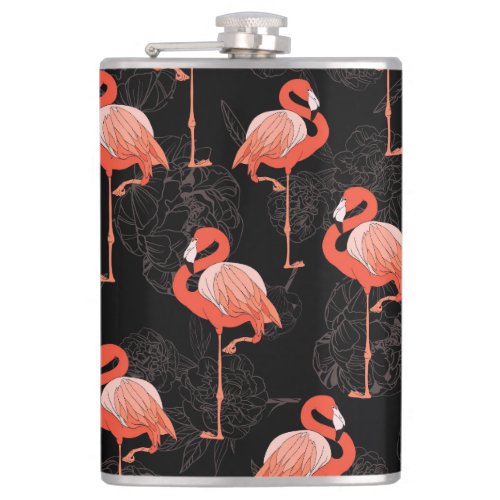 Flamingos Birds Vintage Textile Design Flask