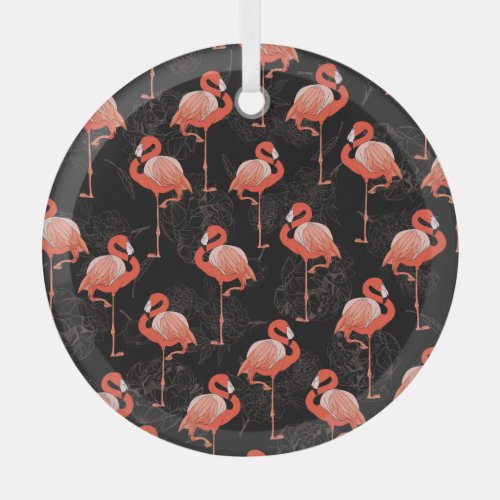 Flamingos Birds Vintage Textile Design Glass Ornament