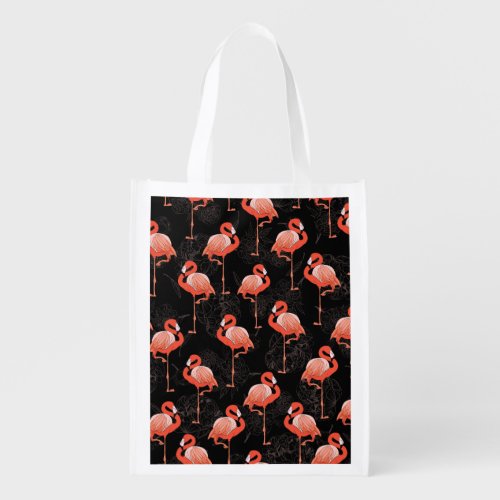 Flamingos Birds Vintage Textile Design Grocery Bag