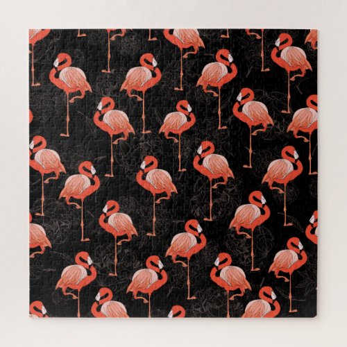 Flamingos Birds Vintage Textile Design Jigsaw Puzzle