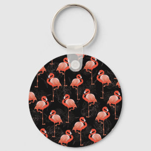 Flamingos Birds: Vintage Textile Design Keychain