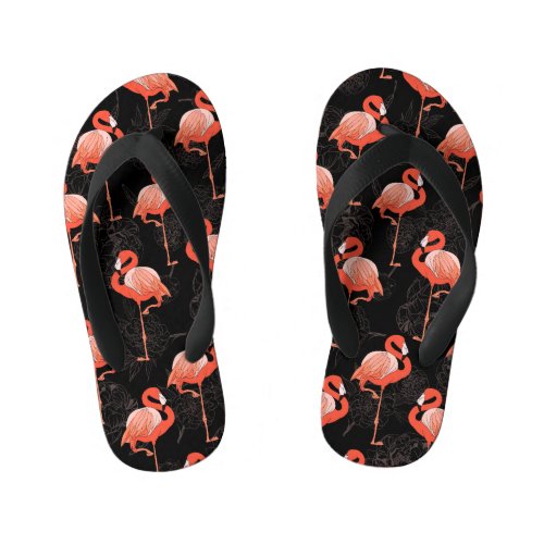 Flamingos Birds Vintage Textile Design Kids Flip Flops