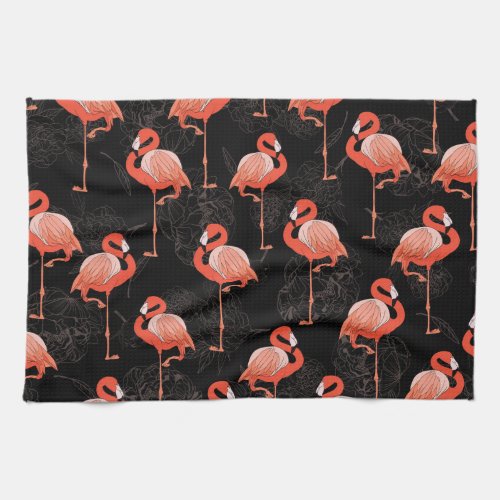 Flamingos Birds Vintage Textile Design Kitchen Towel