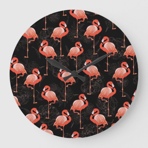 Flamingos Birds Vintage Textile Design Large Clock