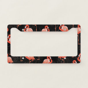 Flamingos Birds: Vintage Textile Design License Plate Frame