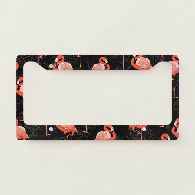 Flamingos Birds: Vintage Textile Design License Plate Frame (Front)