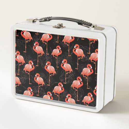 Flamingos Birds Vintage Textile Design Metal Lunch Box