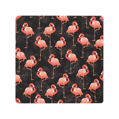 Flamingos Birds Vintage Textile Design Metal Print