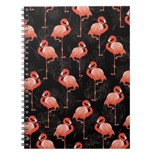 Flamingos Birds Vintage Textile Design Notebook