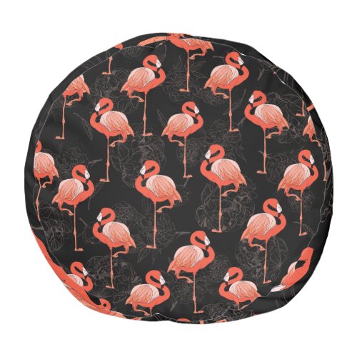 Flamingos Birds Vintage Textile Design Pouf