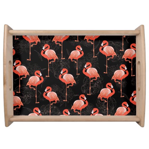 Flamingos Birds Vintage Textile Design Serving Tray