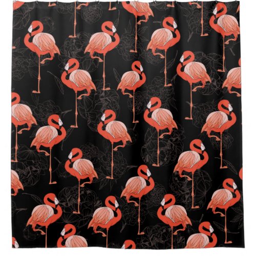 Flamingos Birds Vintage Textile Design Shower Curtain