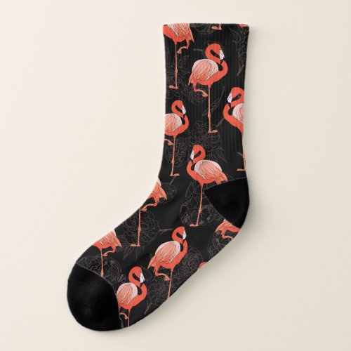 Flamingos Birds Vintage Textile Design Socks