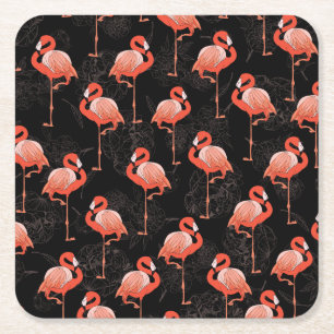 Flamingos Birds: Vintage Textile Design Square Paper Coaster