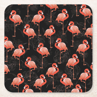 Flamingos Birds: Vintage Textile Design Square Paper Coaster