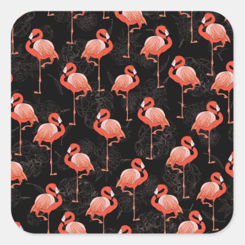 Flamingos Birds Vintage Textile Design Square Sticker