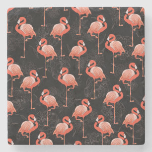 Flamingos Birds: Vintage Textile Design Stone Coaster