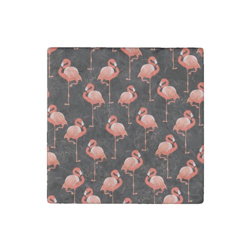 Flamingos Birds Vintage Textile Design Stone Magnet