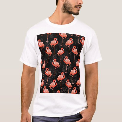 Flamingos Birds Vintage Textile Design T_Shirt