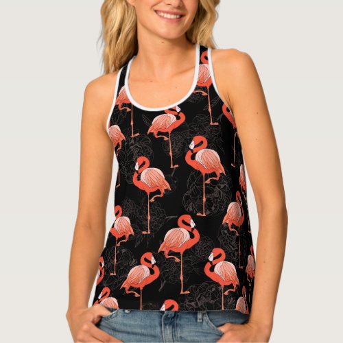 Flamingos Birds Vintage Textile Design Tank Top