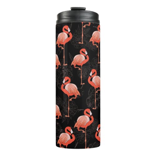 Flamingos Birds Vintage Textile Design Thermal Tumbler