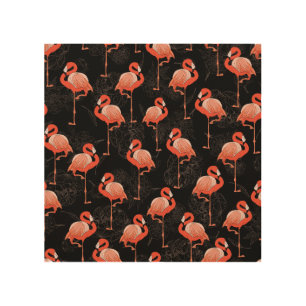 Flamingos Birds: Vintage Textile Design Wood Wall Art