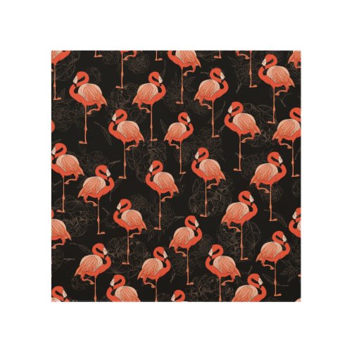 Flamingos Birds Vintage Textile Design Wood Wall Art