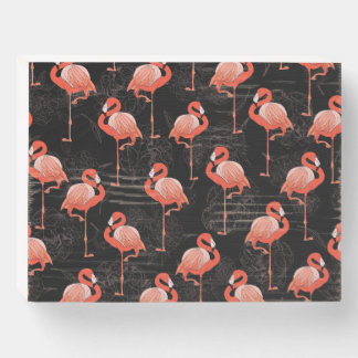 Flamingos Birds: Vintage Textile Design Wooden Box Sign