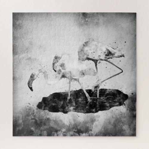Flamingos Black and White Watercolor Jigsaw Puzzle