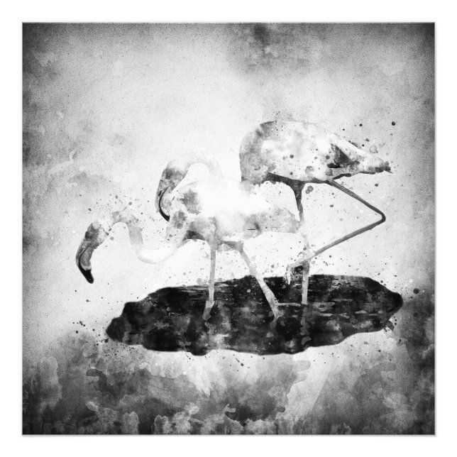 Flamingos Black and White Watercolor Photo Print (Front)