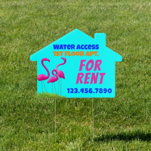 Flamingos Bright Aqua House Rent  Sale Sign