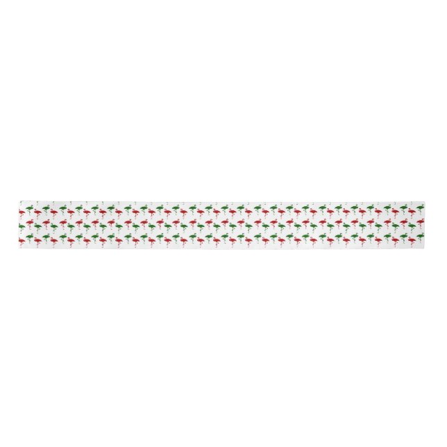 Flamingos Christmas Pattern Red and Green Ribbon (Front)