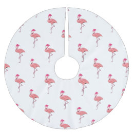 Flamingos Christmas Santa Claus Pattern Brushed Polyester Tree Skirt