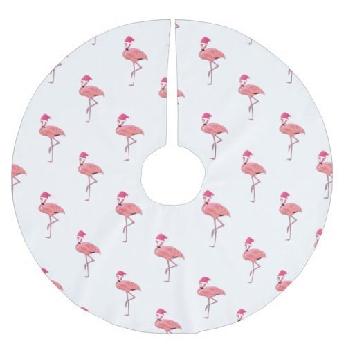 Flamingos Christmas Santa Claus Pattern Brushed Polyester Tree Skirt