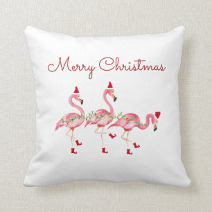 Flamingos Christmas throw pillow