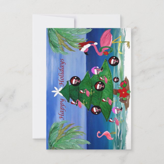 Flamingos Christmas tree cards (Front)