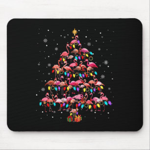 Flamingos Christmas Tree X-mas Lights Santa Elf Fl Mouse Pad