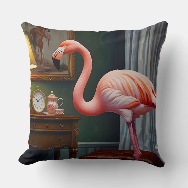 Flamingo's Cozy Corner Throw Pillow (Front)