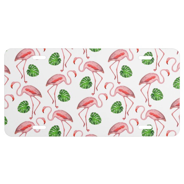 Flamingos Dance White Pattern License Plate (Front)