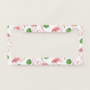 Flamingos Dance White Pattern License Plate Frame