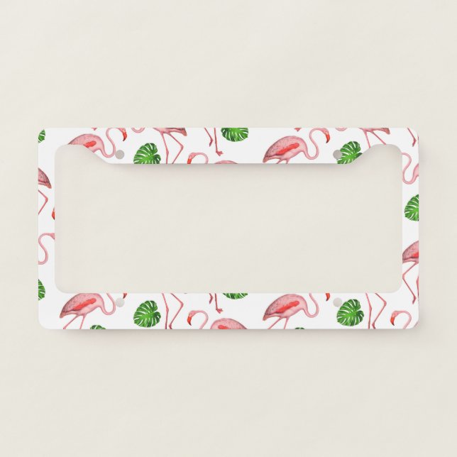Flamingos Dance White Pattern License Plate Frame (Front)