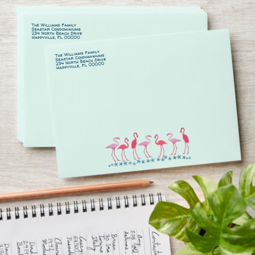 Flamingos Decorated All Occasion Return Address A7 Envelope