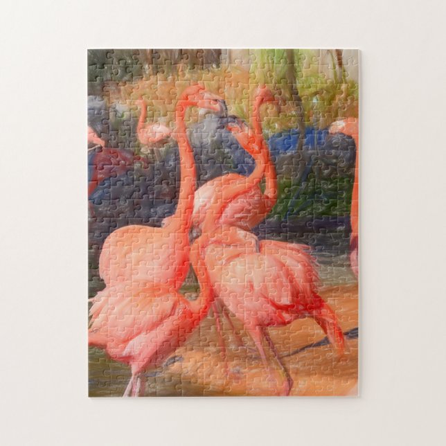Flamingos drawing colorful jigsaw puzzle (Vertical)