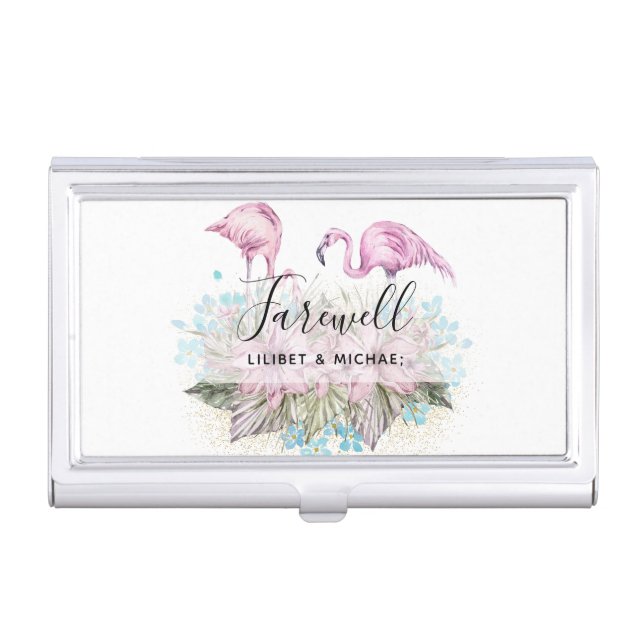 Flamingos Farewell Goodbye Bon Voyage Gift Friends Business Card Case (Front)