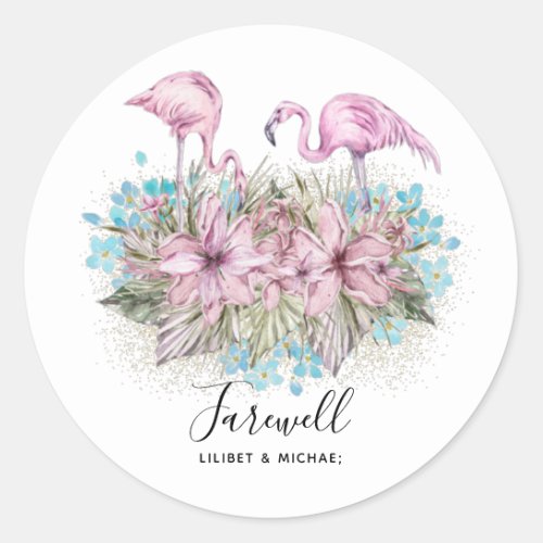 Flamingos Farewell Goodbye Bon Voyage Gift Friends Classic Round Sticker